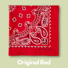 The Peacock Crew Iconics navy bandana closeup for timeless fashion appeal.