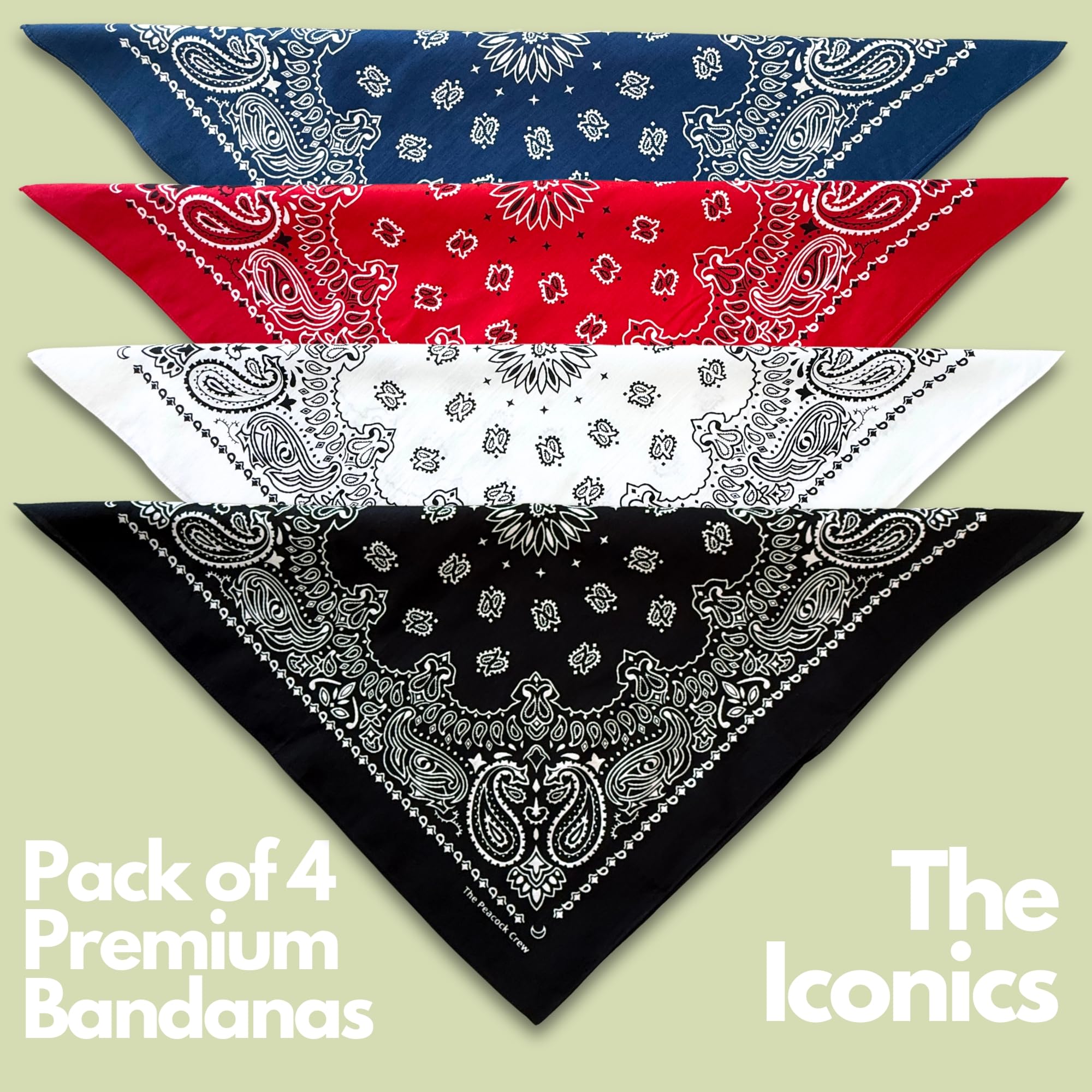 The Peacock Crew Iconics white bandana closeup for crisp styling and neutral pairing.