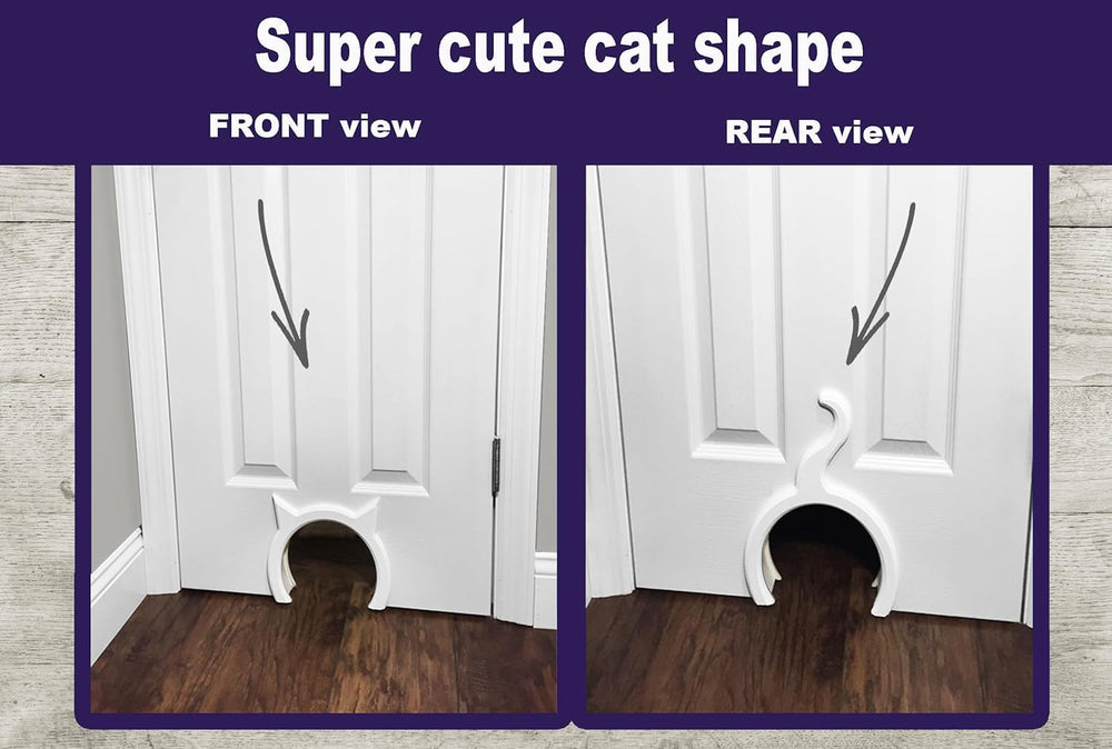 The Kitty Pass pet door through a closed door enables discreet access to a hidden litter area.