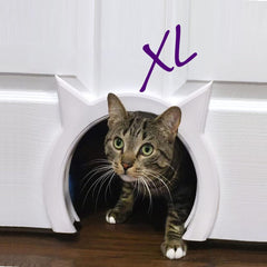The Kitty Pass XL pass-through opening demonstrates easy in-and-out for cats up to 30 lbs.