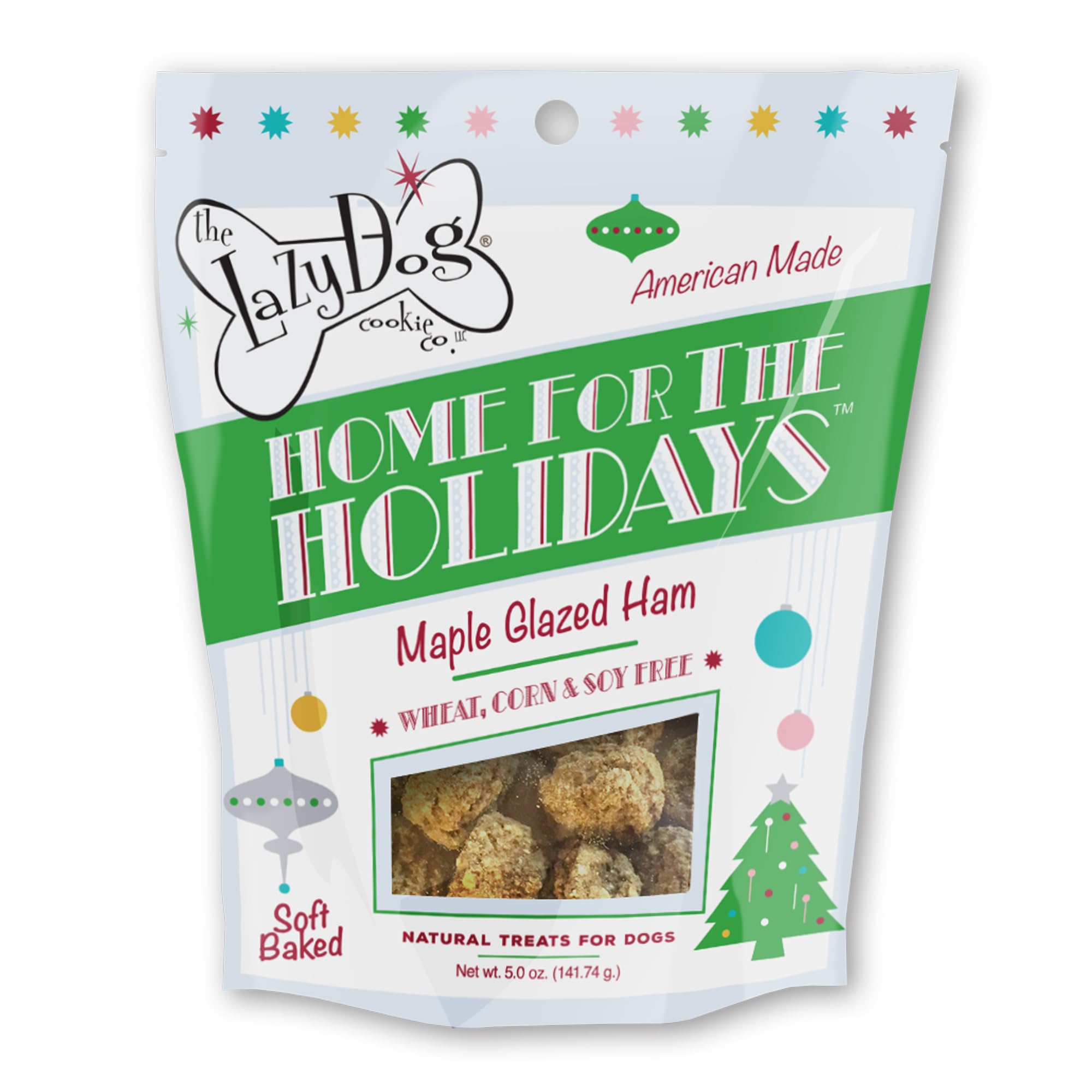The Lazy Dog Cookie Co Maple Glazed Ham 5oz bag for festive pup treats.