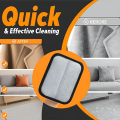 The Magic Brush glove on a sofa shows quick fur pickup for a cleaner living room
