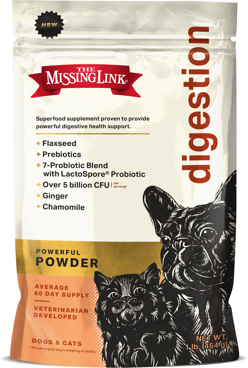 The Missing Link 1lb powder bag open shows convenient daily-use packaging.