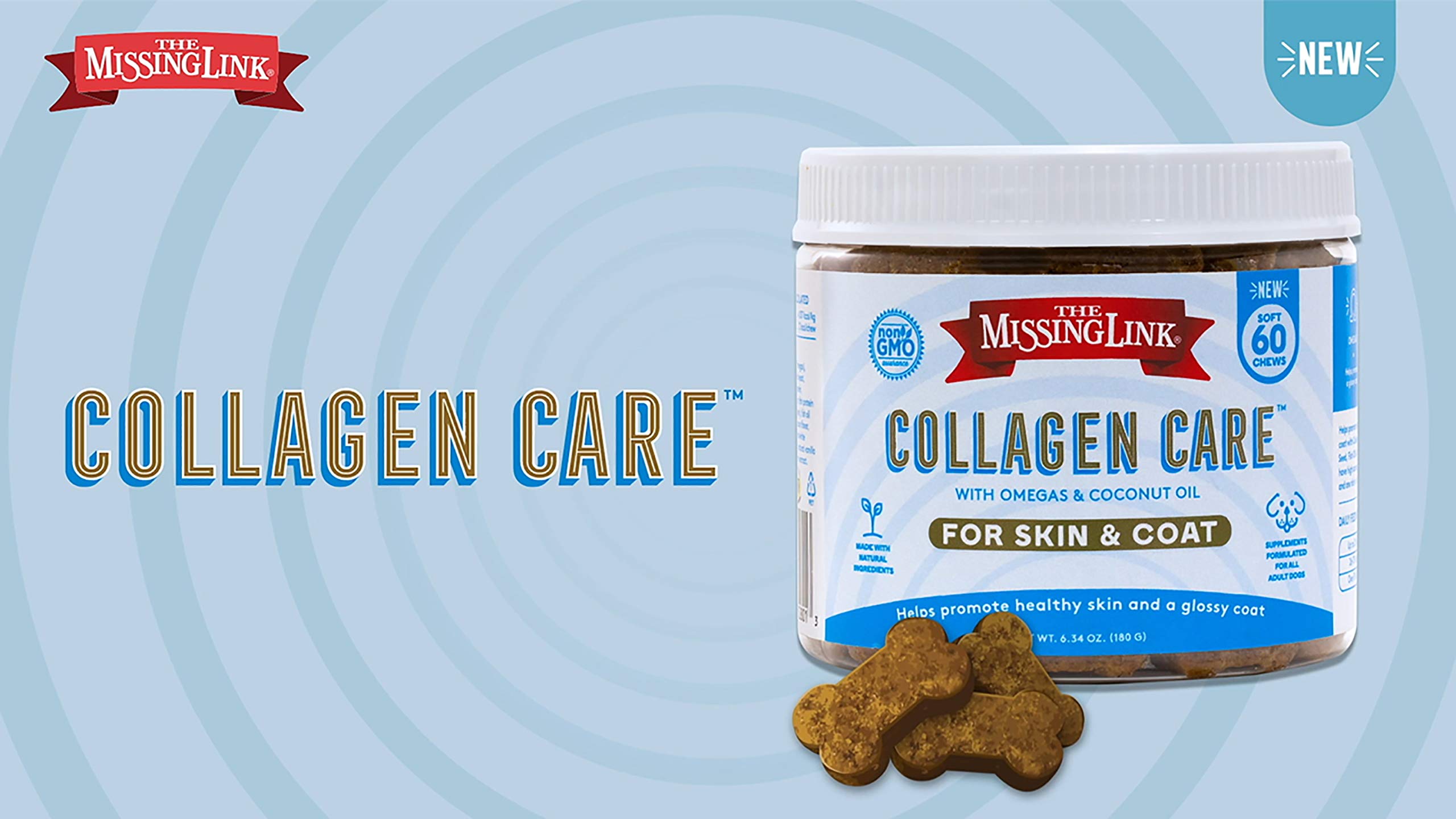 The Missing Link Collagen Care ingredients list highlights collagen for skin and coat support.
