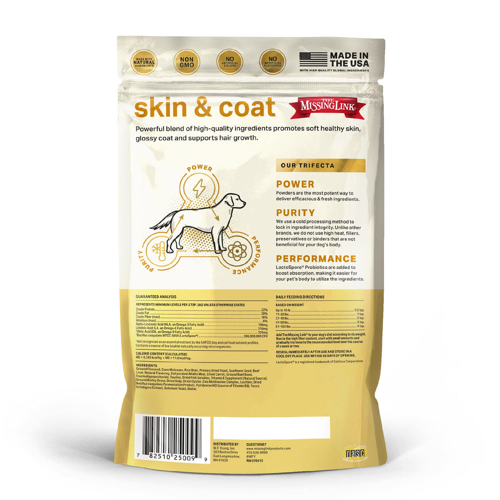 The Missing Link dog smile demonstrates a glossy coat and energetic mood.