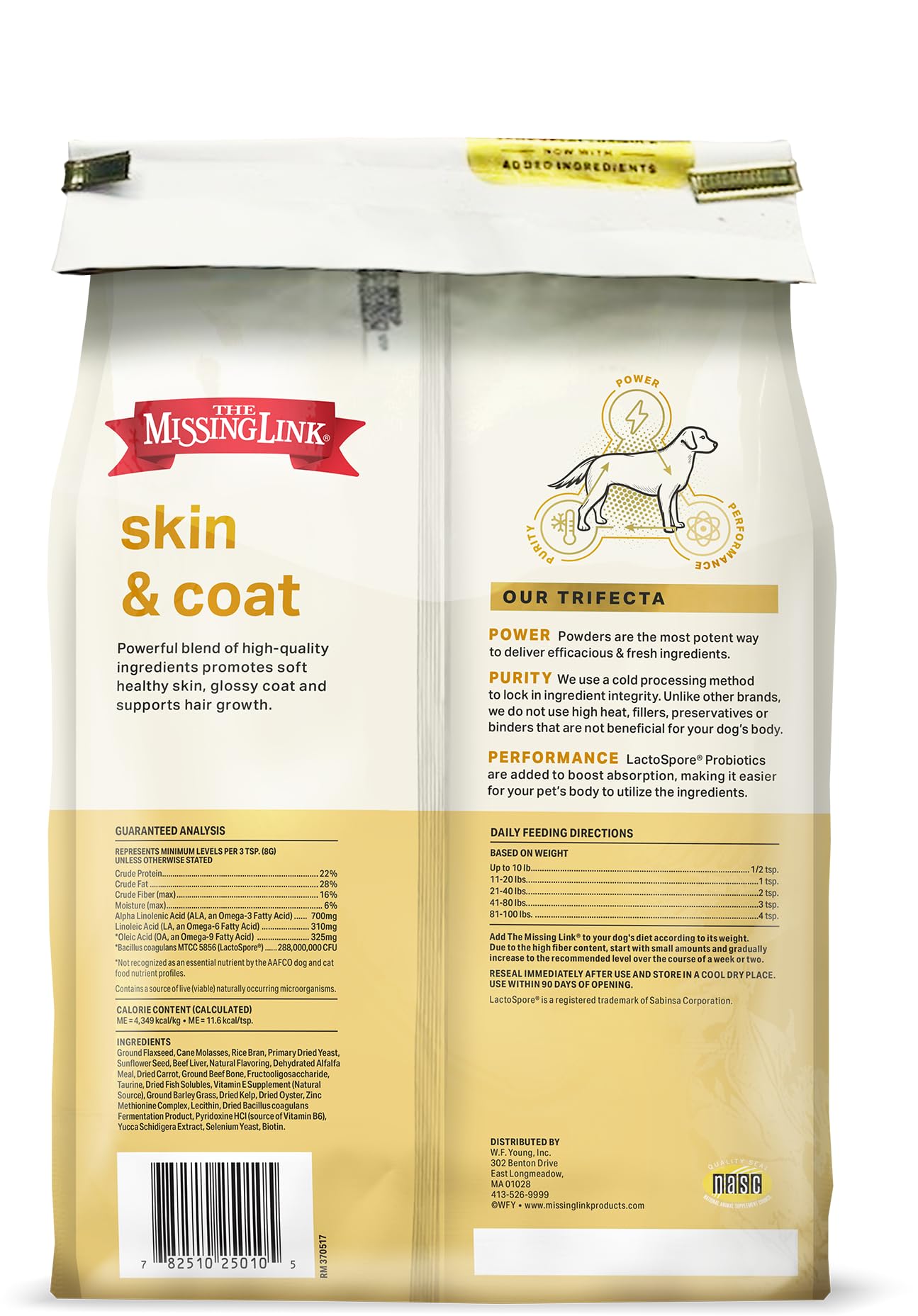 The Missing Link enzymes and beneficial bacteria support gut-friendly nutrition for dogs.