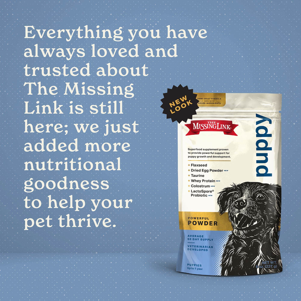 The Missing Link Puppy supplement measuring scoop for daily dose.
