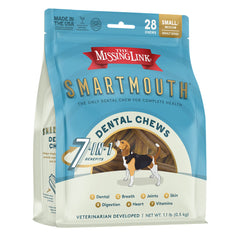 The Missing Link Smartmouth chews packaging promotes easy daily dental care for dogs.