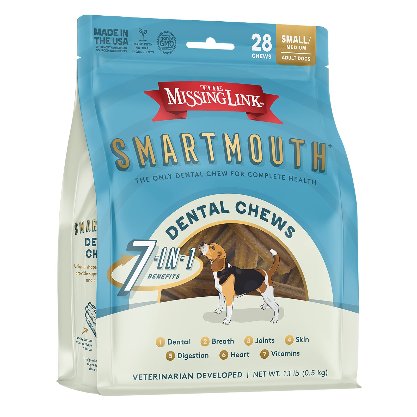 The Missing Link Smartmouth dog enjoying treat demonstrates a pleasant daily routine.
