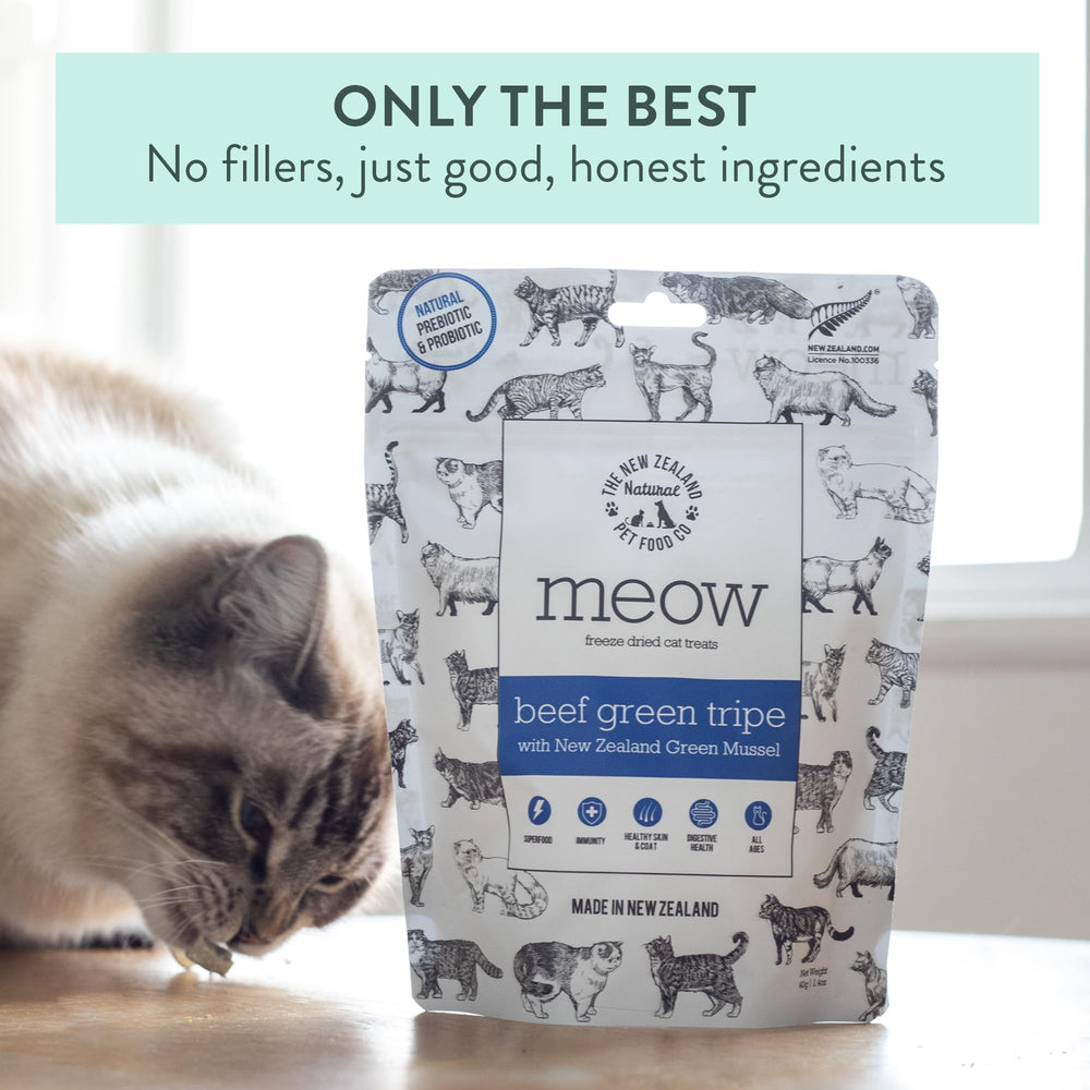 The New Zealand Natural Pet Food Co Meow treats suitable for all life stages and picky eaters.