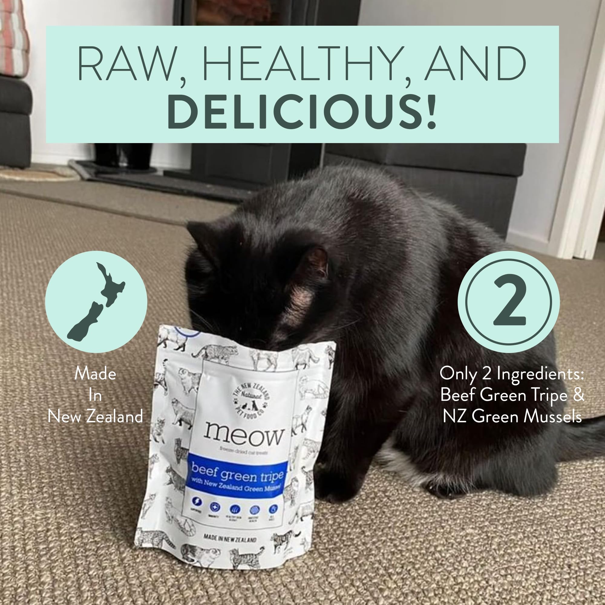 The New Zealand Natural Pet Food Co Meow treats free from artificial preservatives and additives.