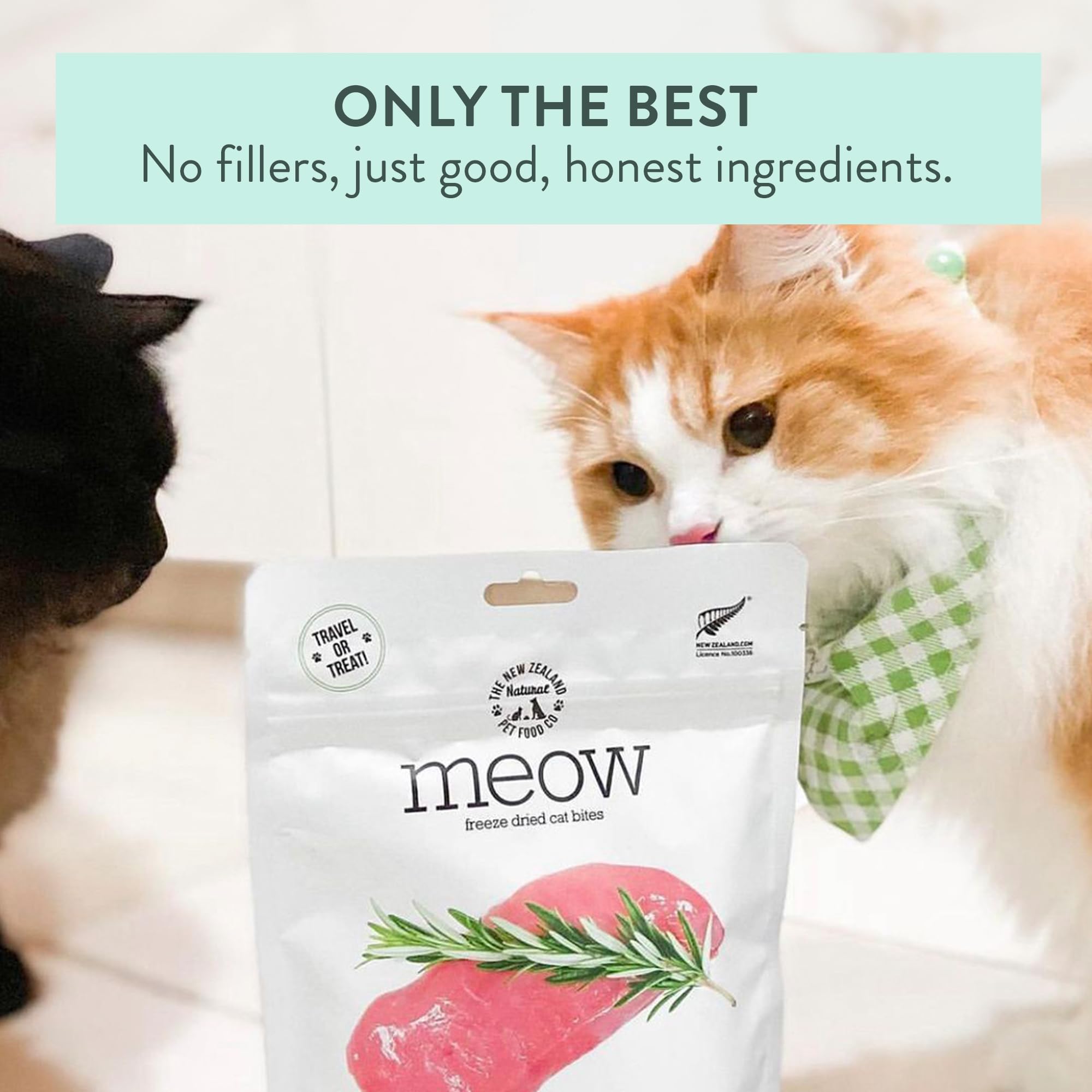 The New Zealand Natural Pet Food Co Meow Duck lamb green tripe segment indicates digestive enzymes.