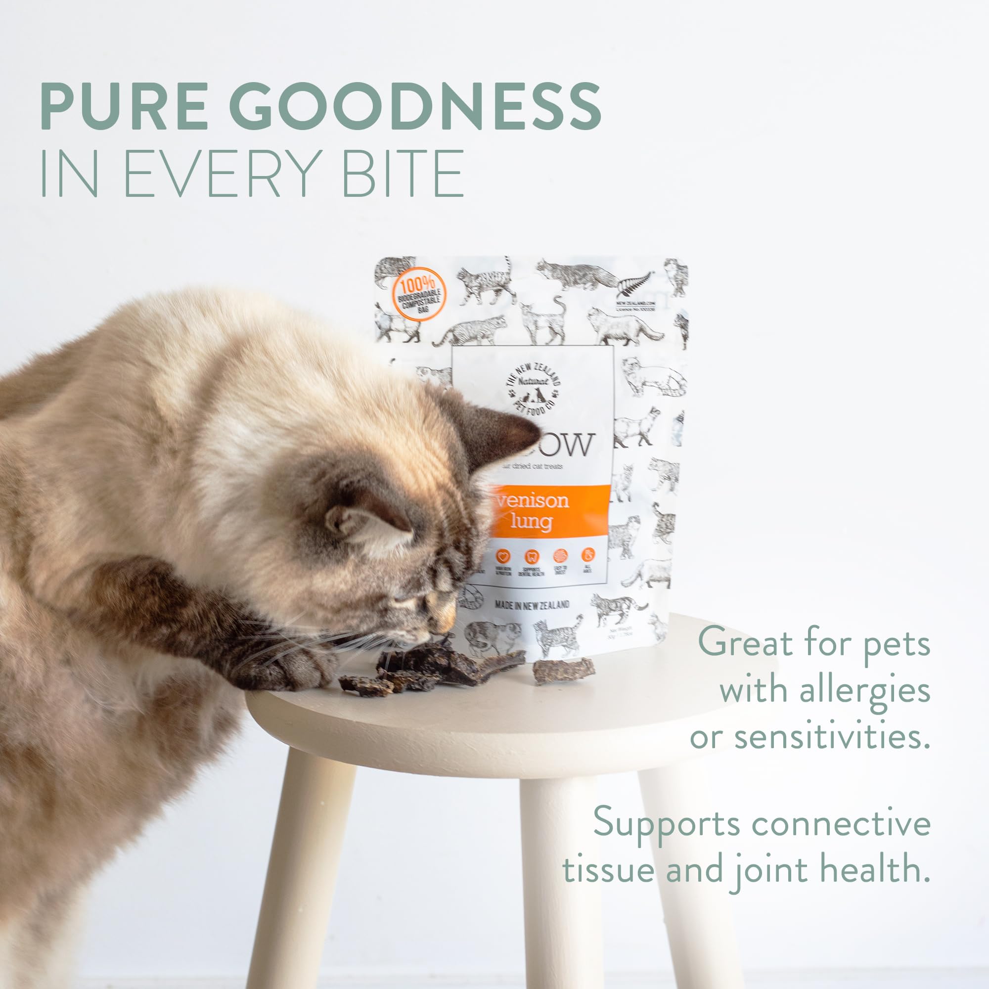 The New Zealand Natural Pet Food Co Meow venison-lung single-ingredient snack – easy to digest