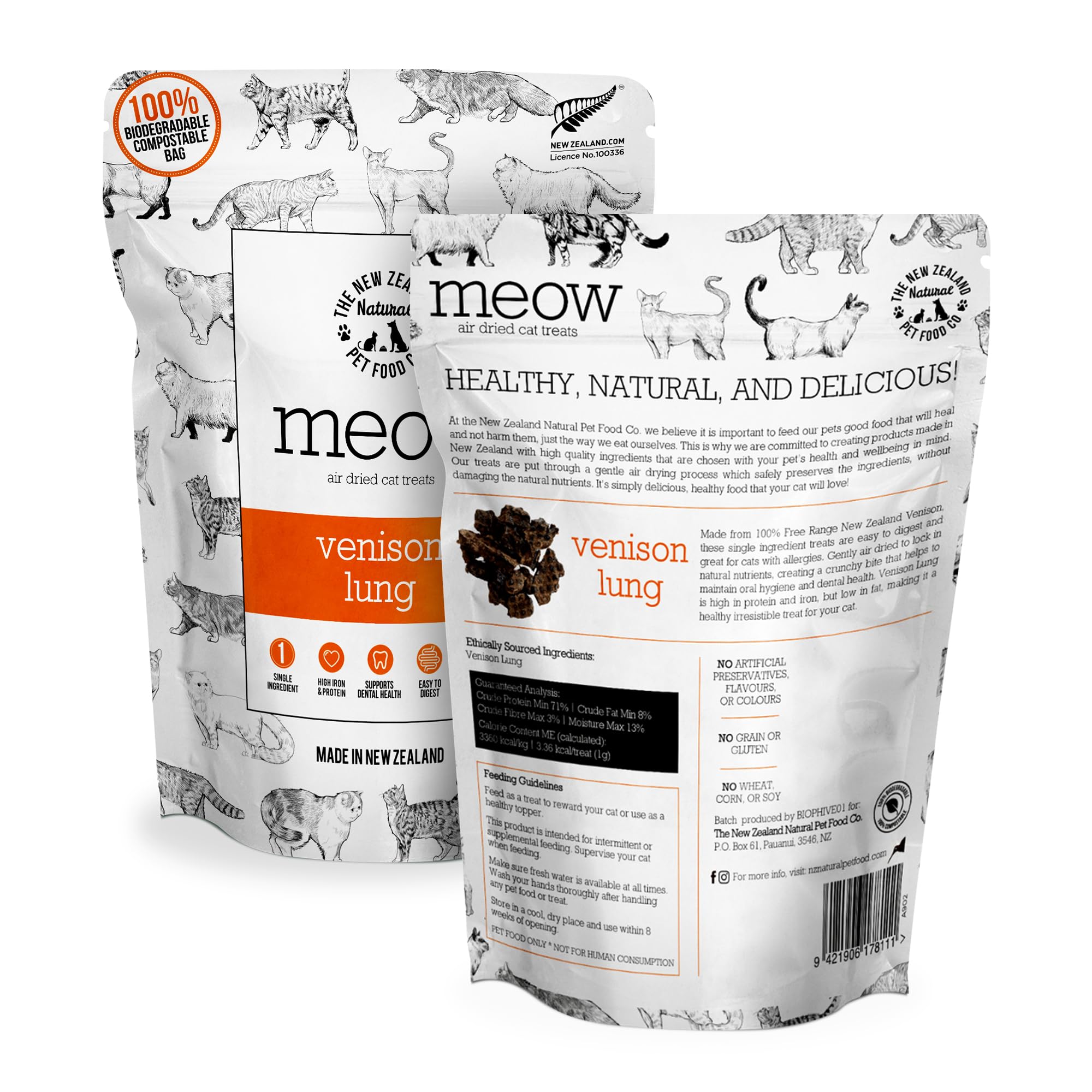 The New Zealand Natural Pet Food Co Meow venison lung topper – boosts meals with extra protein