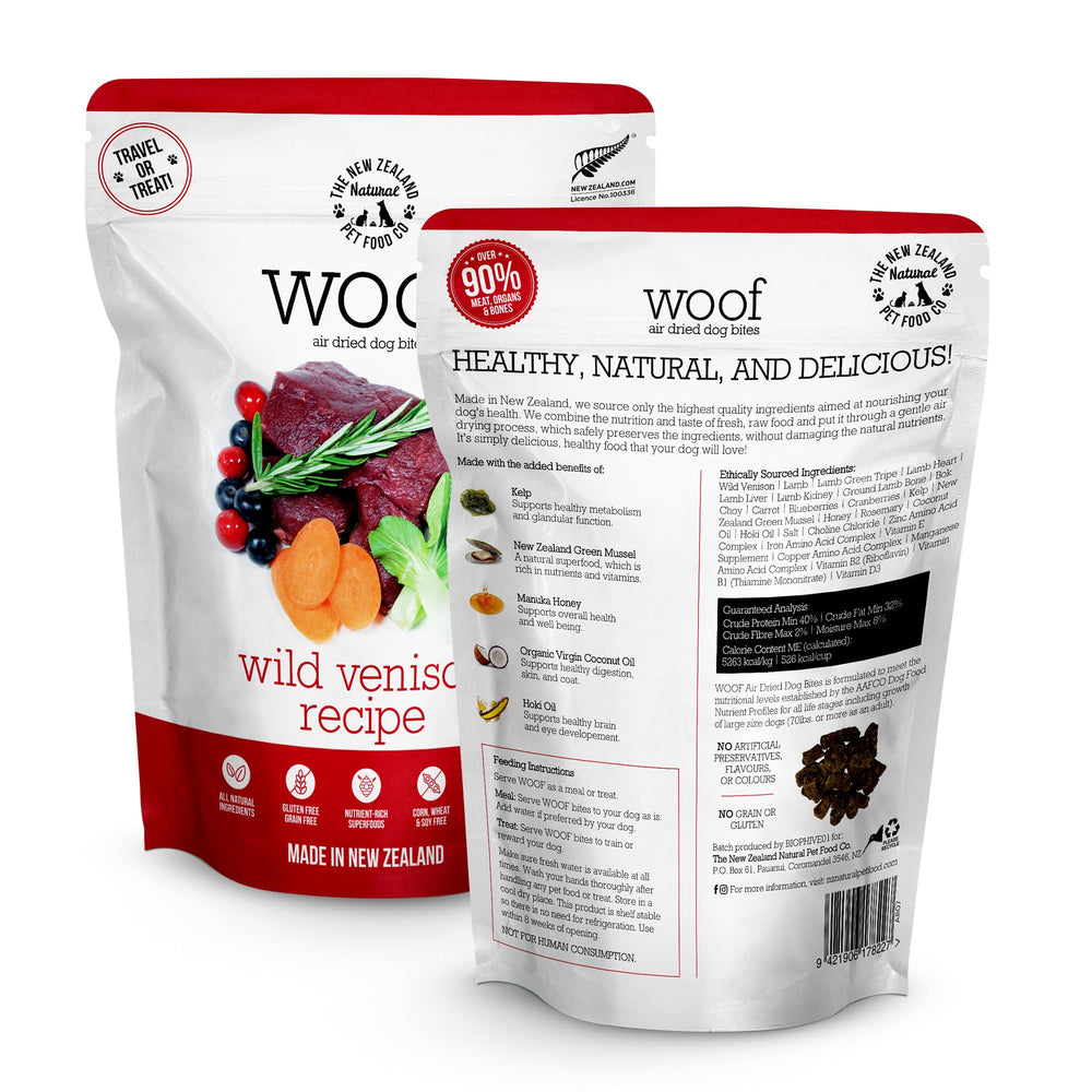 The New Zealand Natural Pet Food Co venison toppers plate used as meal booster