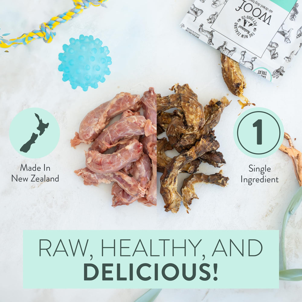 The New Zealand Natural Pet Food Co. WOOF single-ingredient label communicates purity.