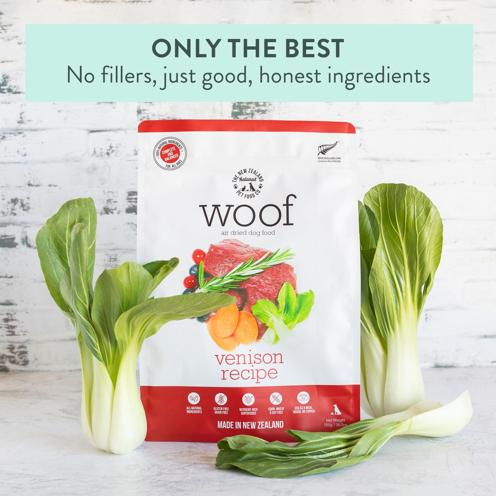 The New Zealand Natural Pet Food Co WOOF venison bites green mussels highlight