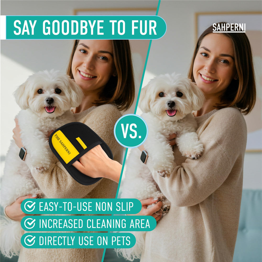 Close-up of electrostatic fibers attracting fur with THE SAHPERNI glove