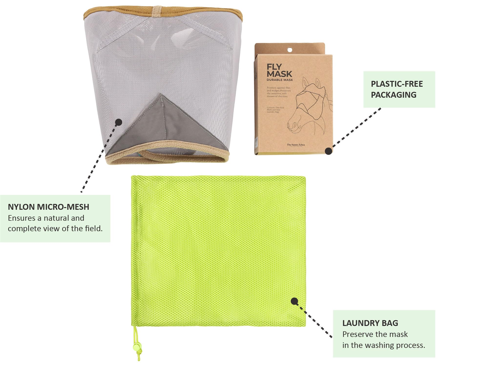 Sunny Zebra fly mask features adjustable straps for secure fit