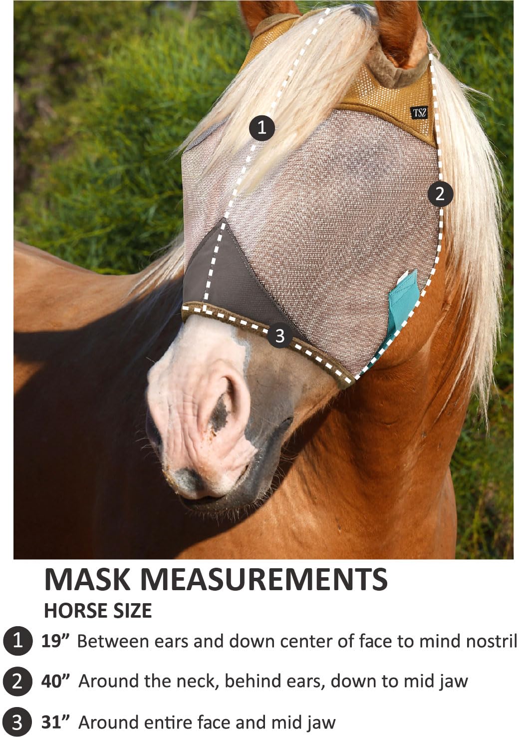 The Sunny Zebra Standard Fly Mask packaging includes a laundry bag for care