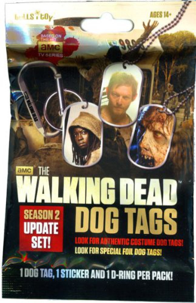 The Walking Dead Season 2 dog tag pack with carabiner for cosplay and collector display.