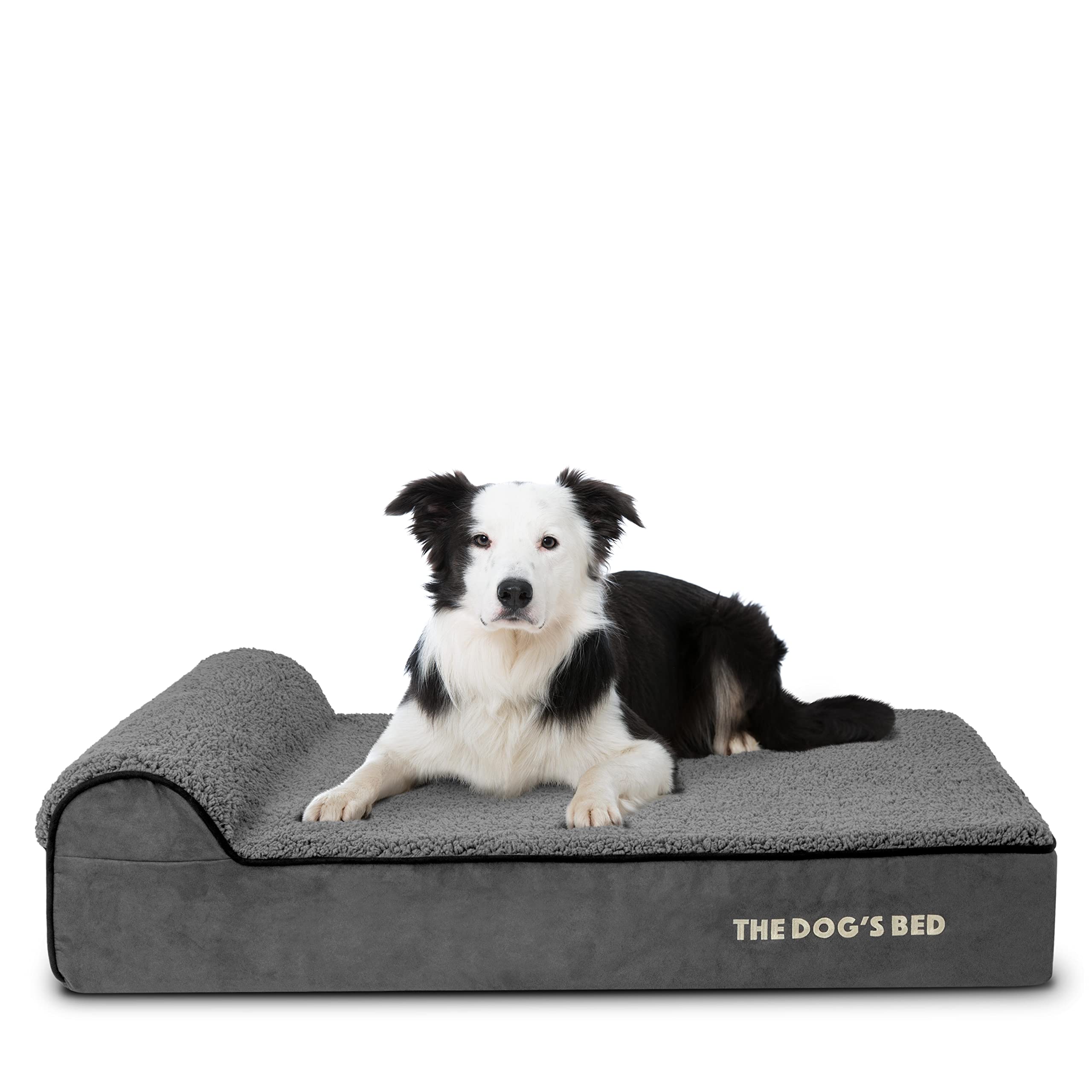 The Dog's Balls orthopedic headrest close-up showing memory foam support for joints.