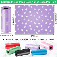 Thenshop poop bags with pre-cut tear holes for easy removal.