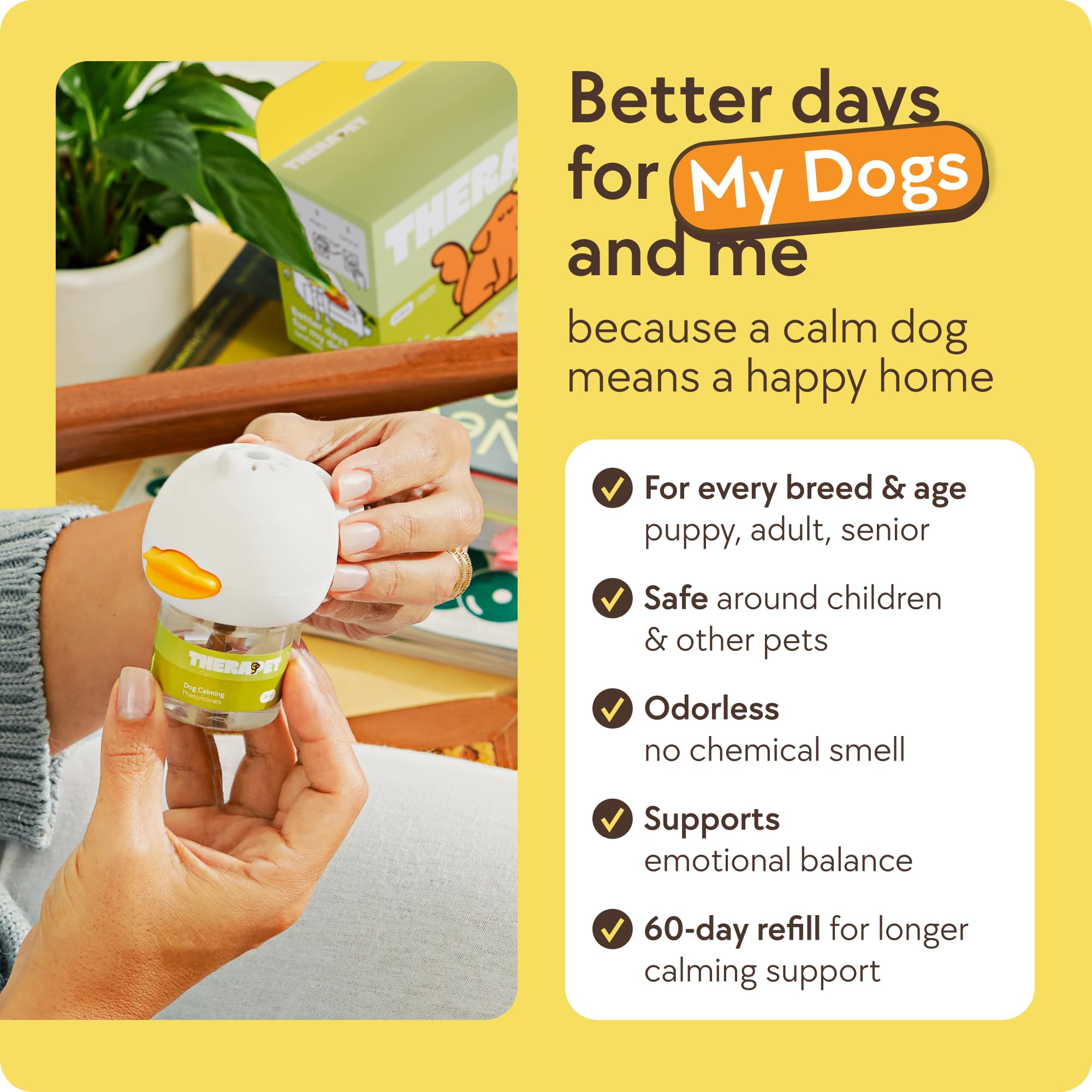 TherapetMD family-safe formula shown as veterinarian-quality with natural pheromones.