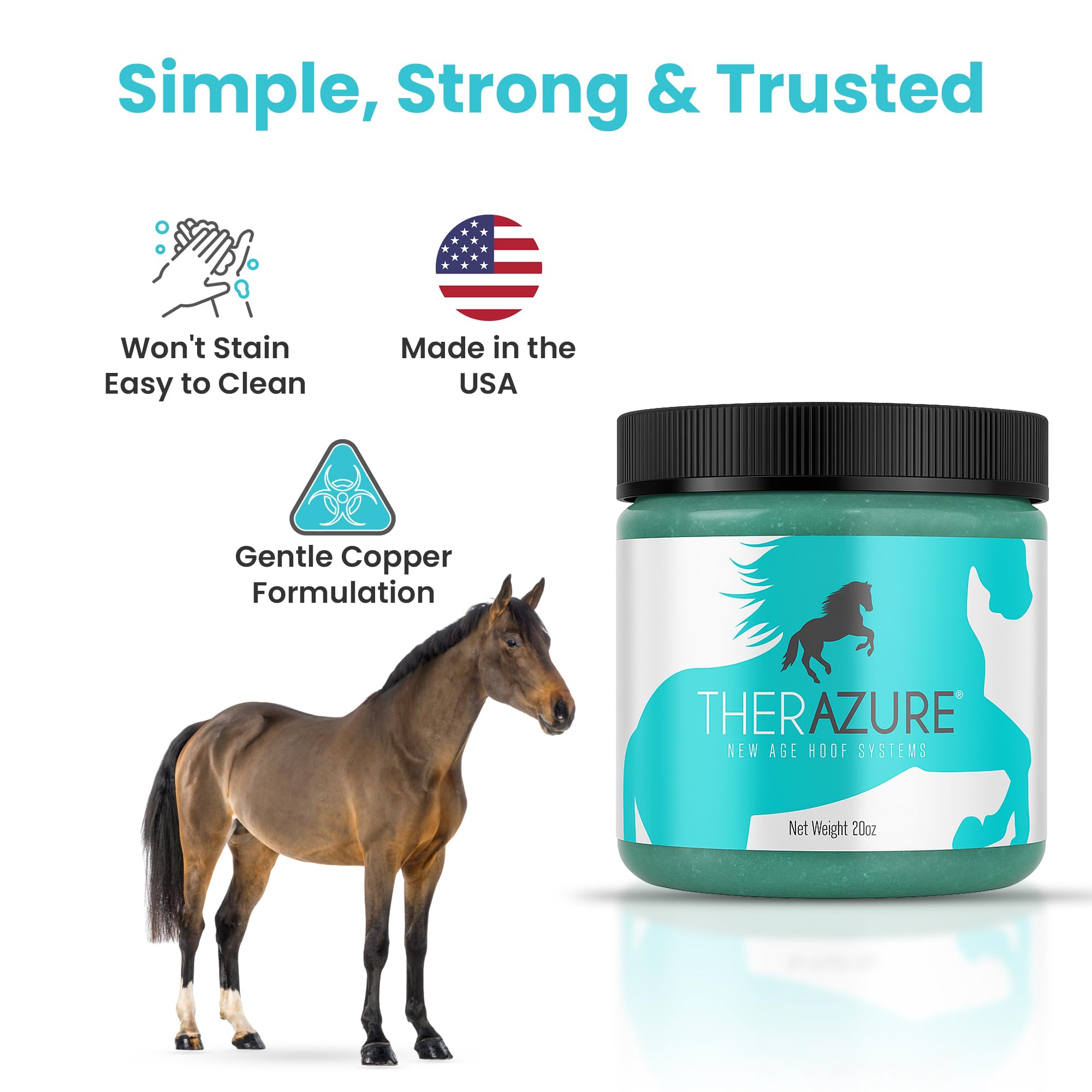 Therazure USA-made packaging highlights American-made brand pride.