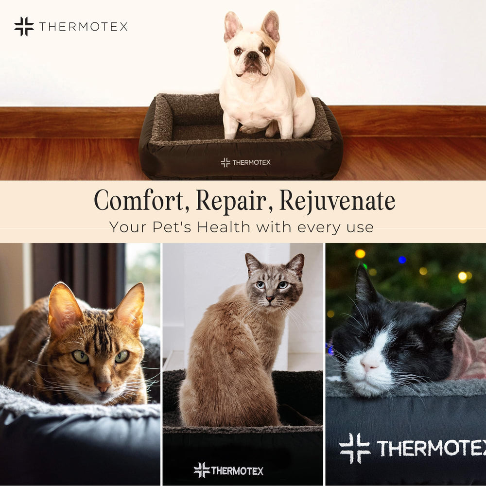 Thermotex pet bed warmth ambience indicating soothing environment.