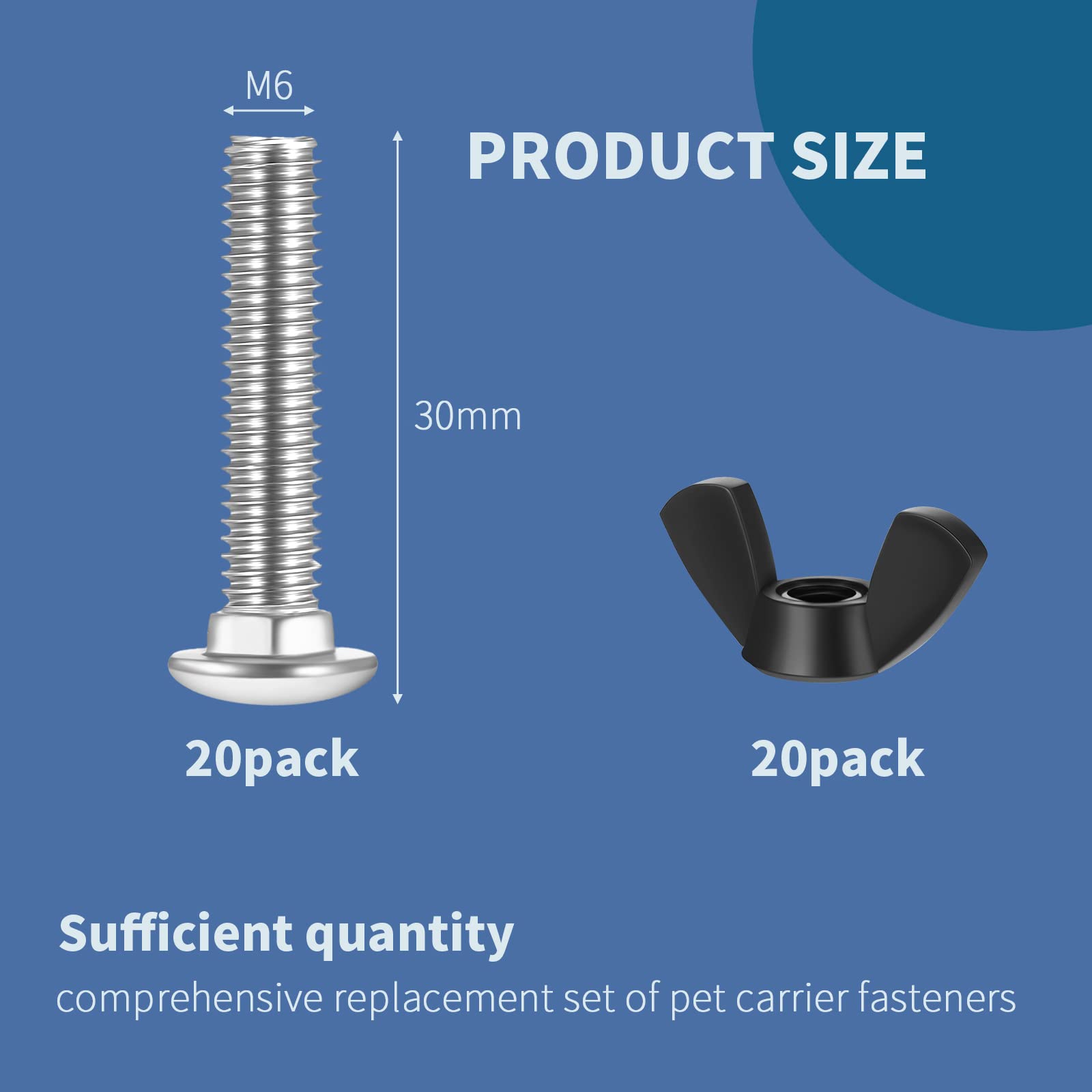 Therwen M6 stainless bolts closeup showing durable steel for lasting kennel hardware.