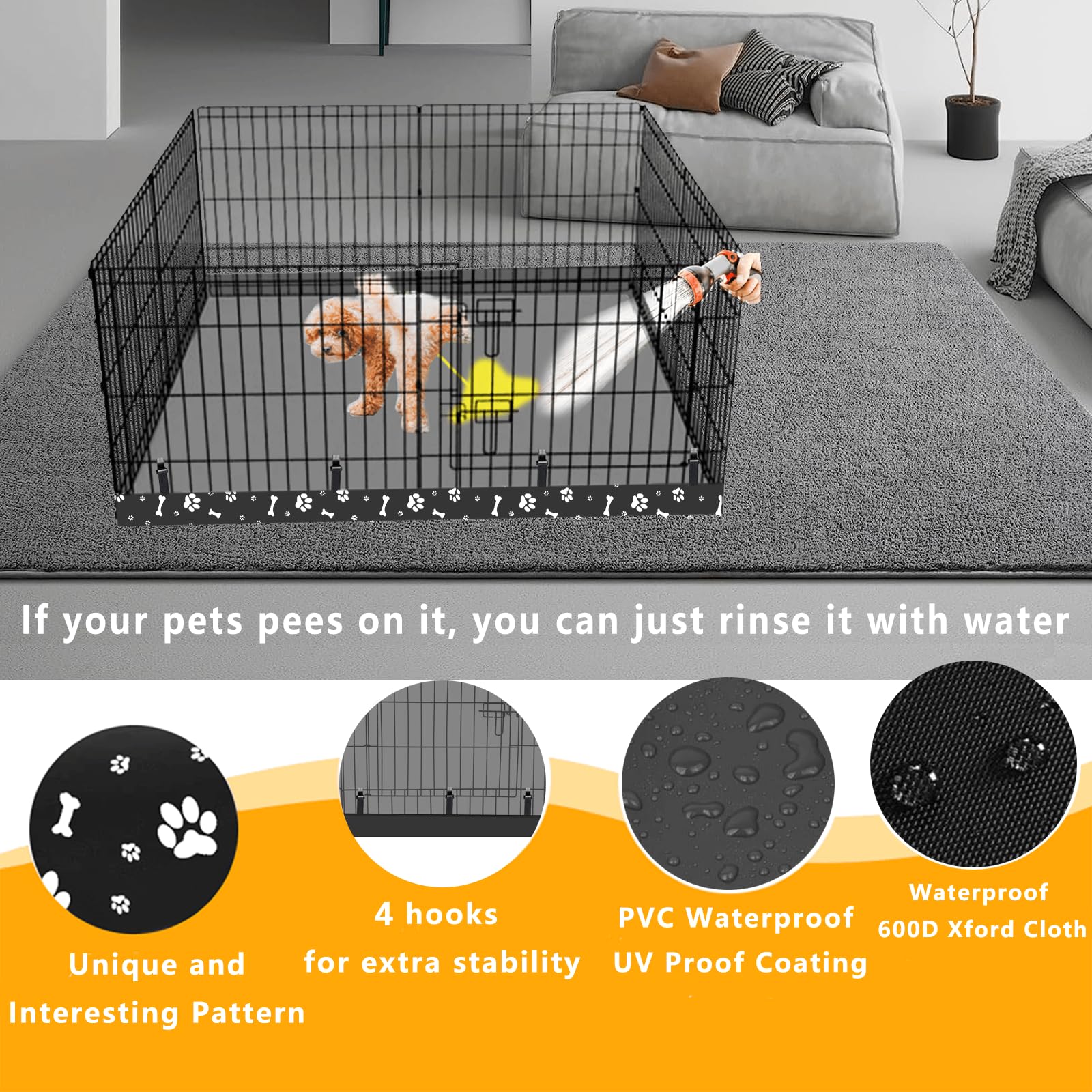 Thinmuhand bottom pad with stretch hooks secures playpen setup