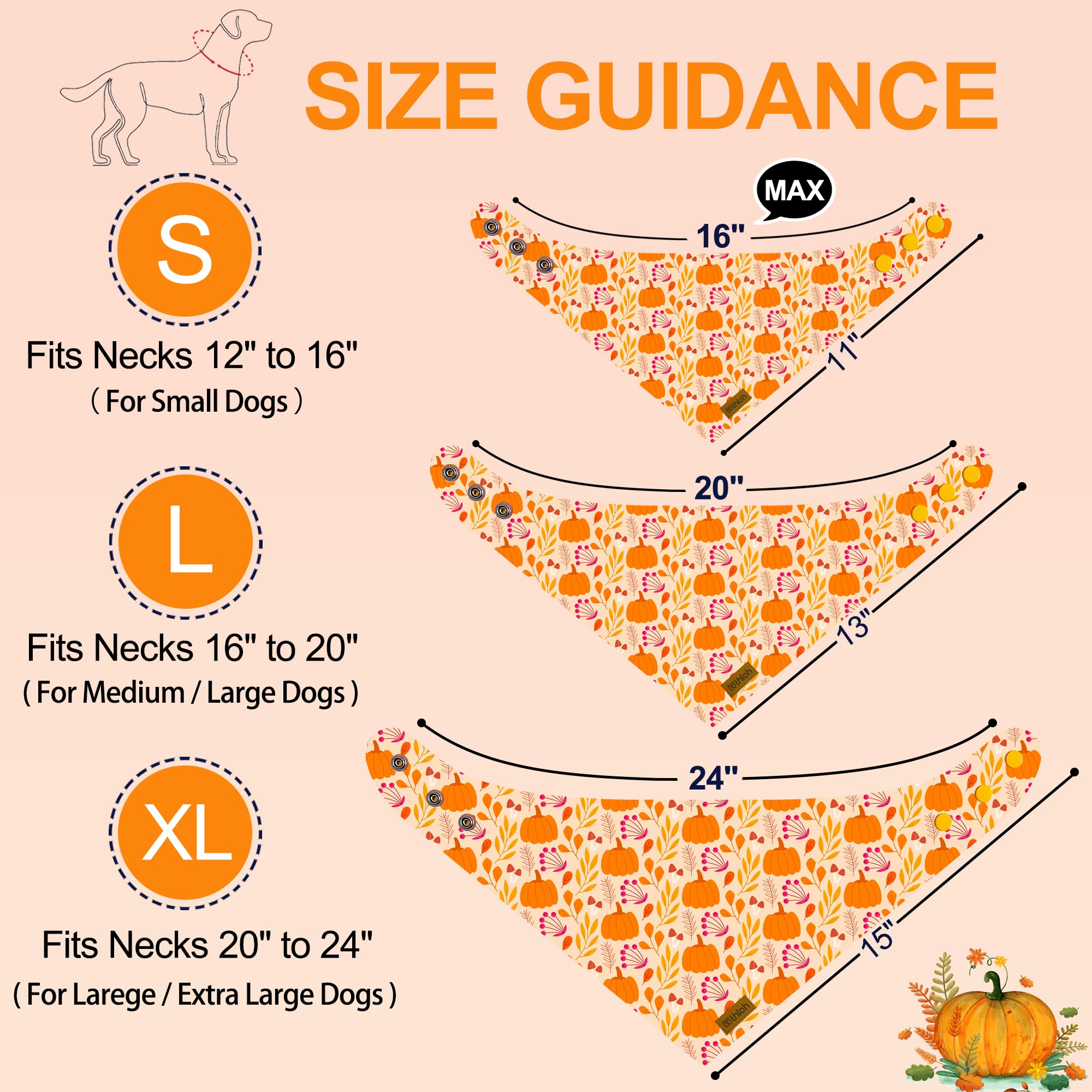 THLOH Fall Dog Bandanas pumpkin pattern worn for seasonal charm.