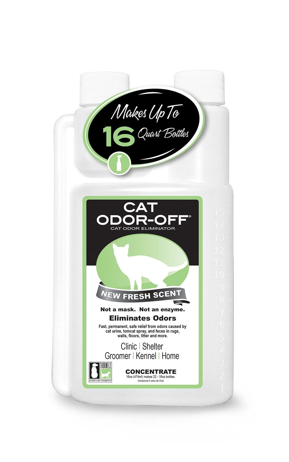 Thornell Cat Odor-Off concentrate bottle close-up for strong odor removal.