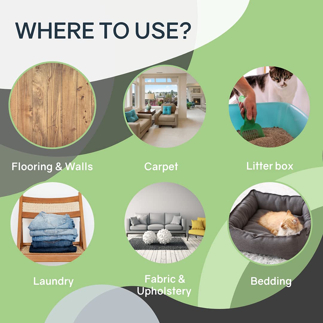 Odorcide Thornell Cat Odor-Off saturated-spot demonstrates deep odor treatment for faster room refresh.