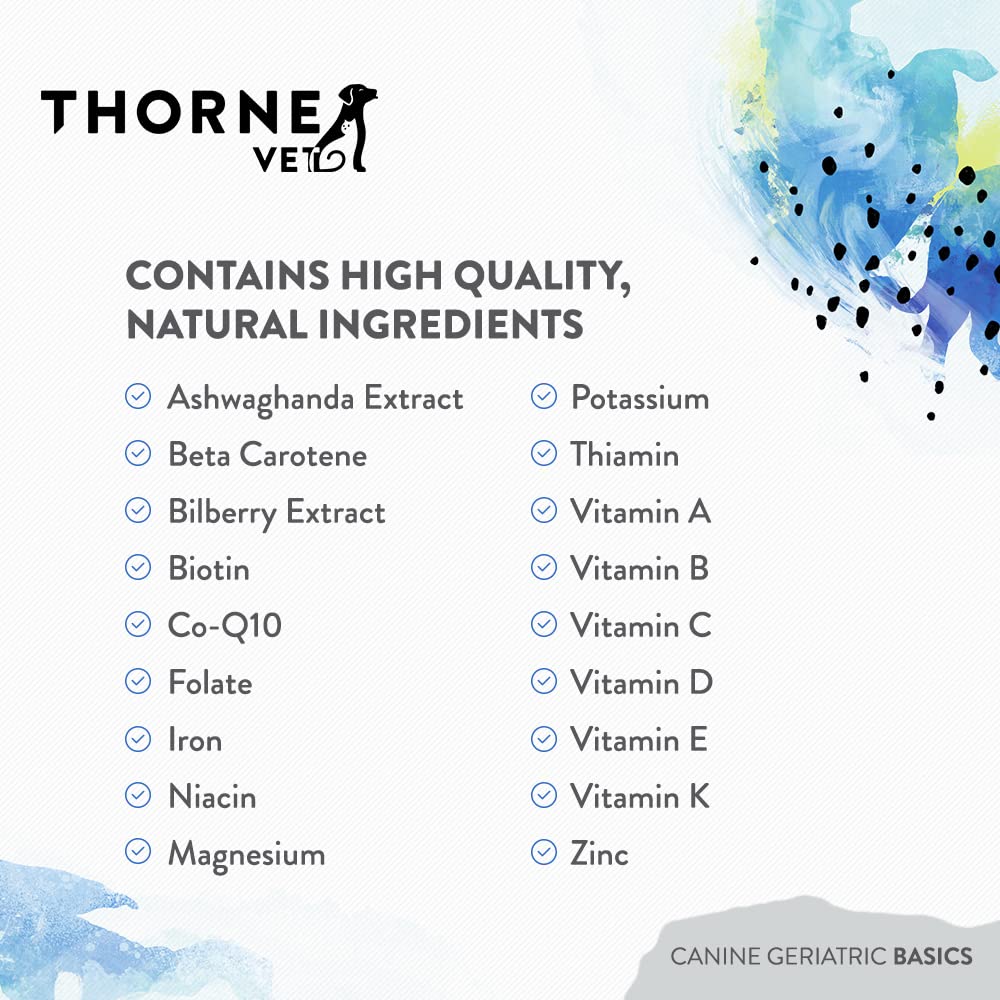 ThorneVET Canine Geriatric Basics supports vision health in aging dogs.