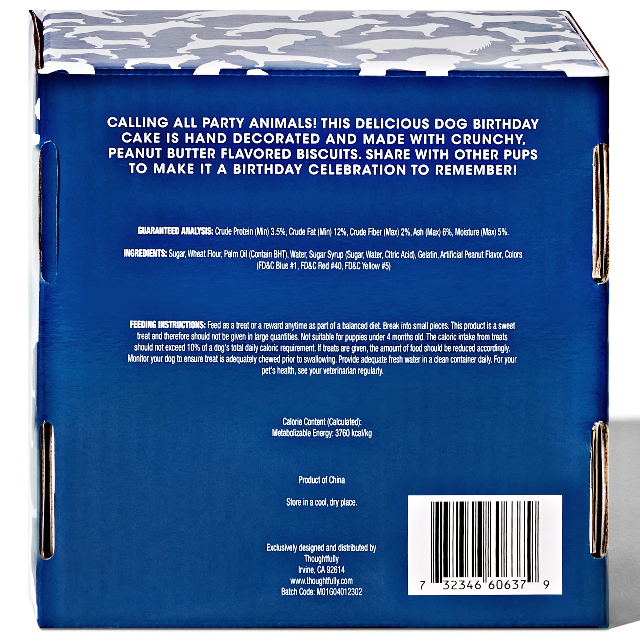 Thoughtfully Pets blue dog birthday mini cake closeup — vivid icing and crumbly texture entice thoughtful moments.