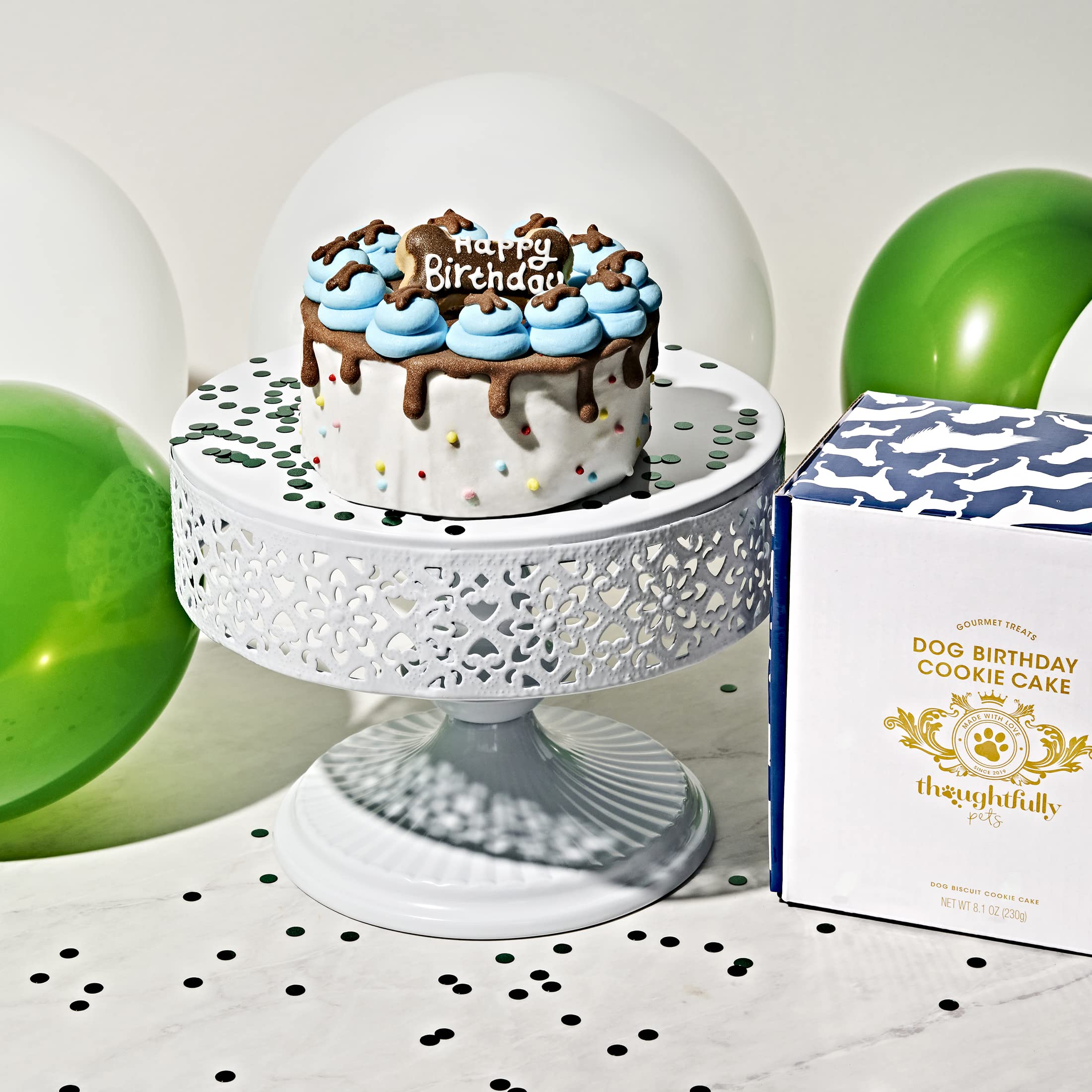 Thoughtfully Pets blue dog birthday mini cake serving — break apart for sharing with canine friends.