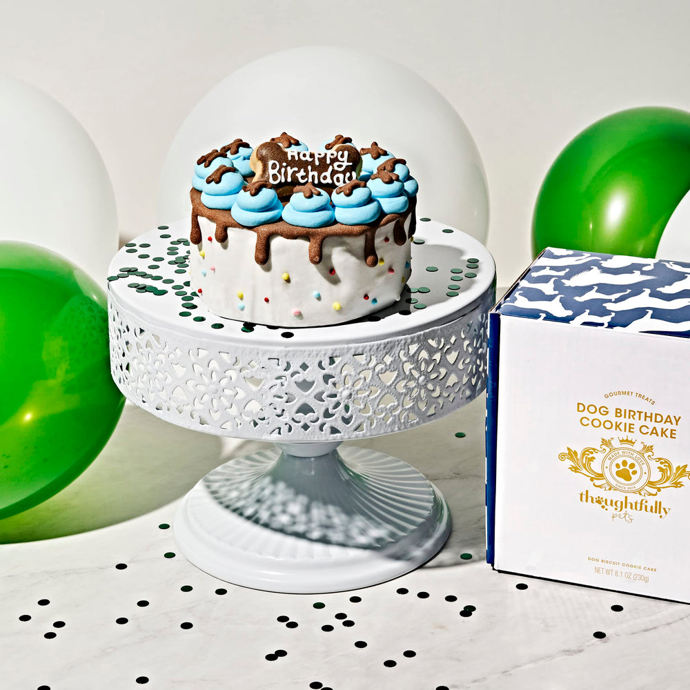 Thoughtfully Pets blue dog birthday mini cake serving — break apart for sharing with canine friends.