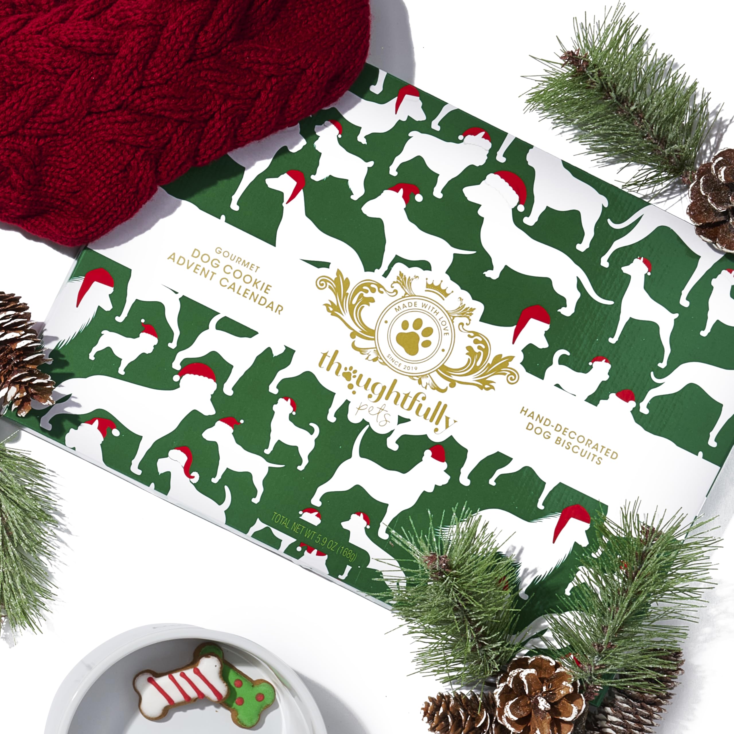 Thoughtfully Pets four hand-decorated designs on bone treats for visual delight.