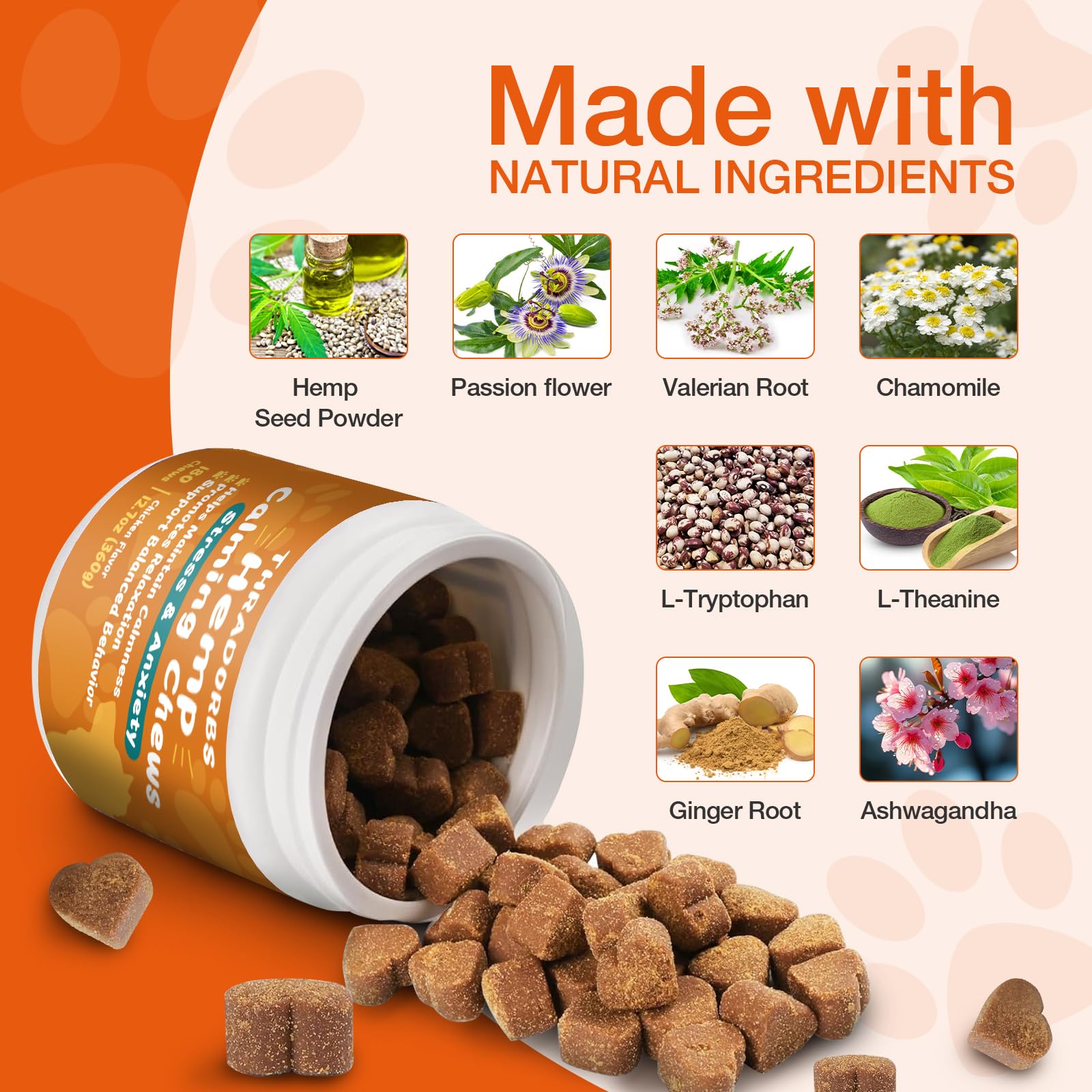 THRADORBS Hemp Calming Chews chicken-flavored treats promote appetite and calm.