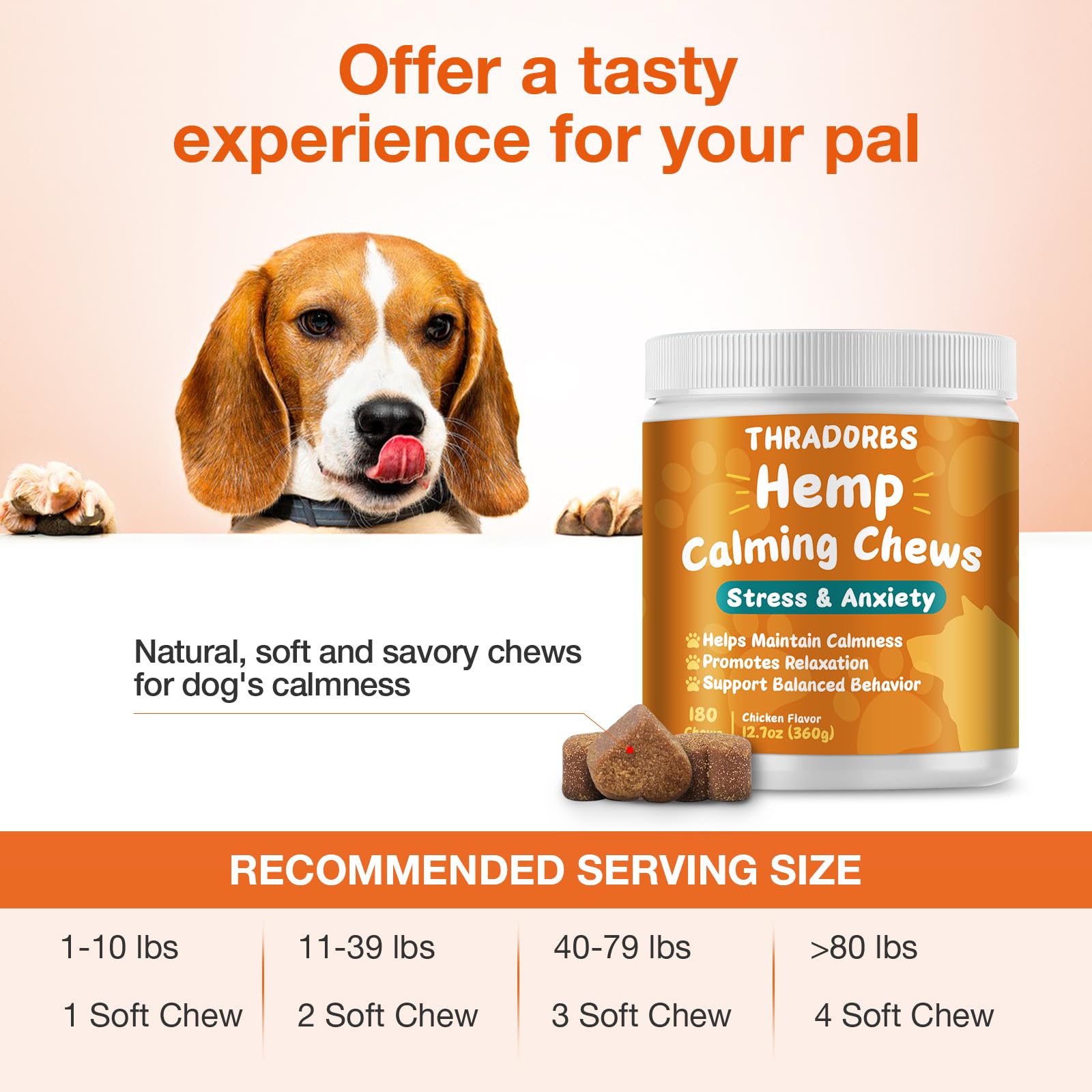 THRADORBS Hemp Calming Chews anxiety-relief scene helps dogs feel secure.