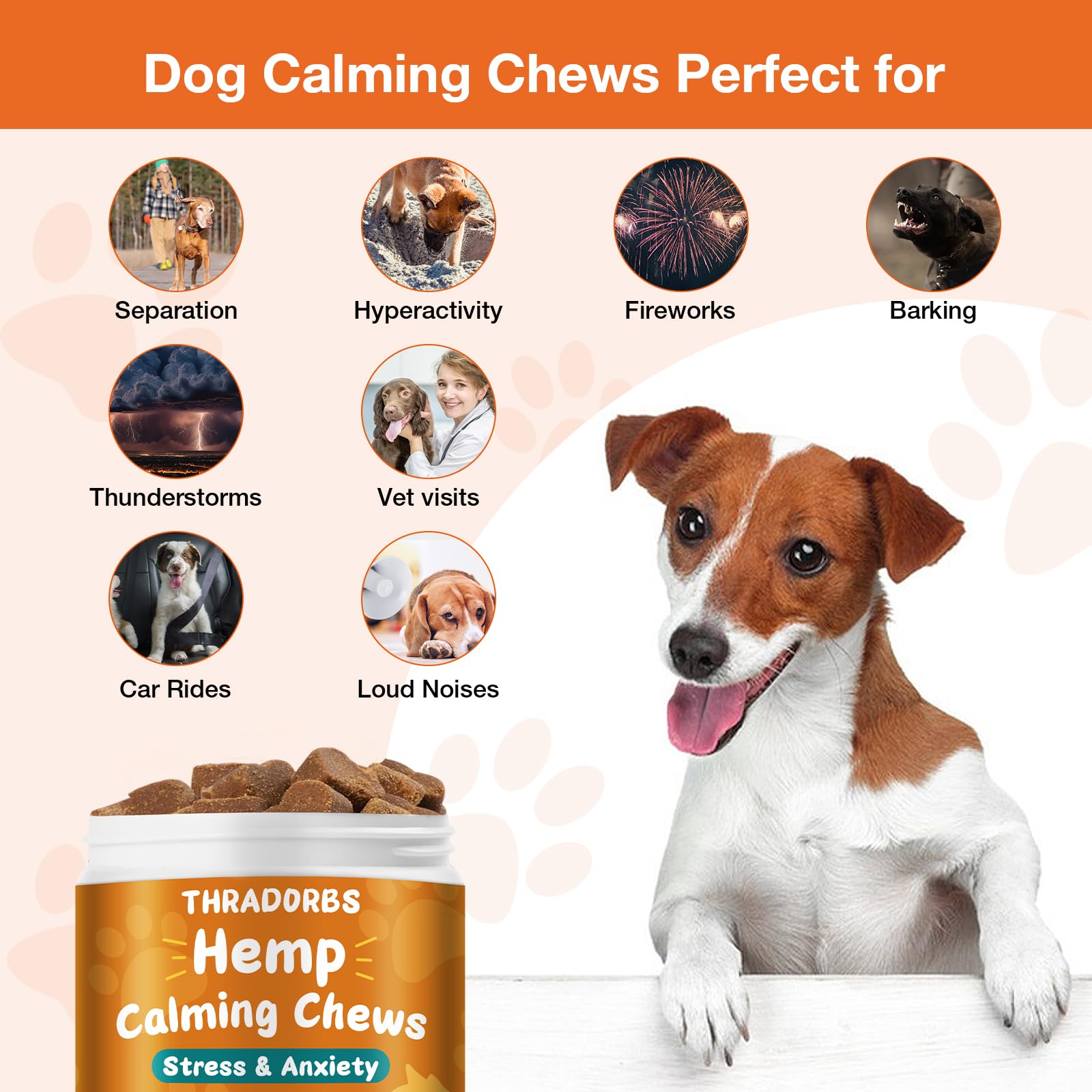 THRADORBS Hemp Calming Chews gentle formula with herbal ingredients.