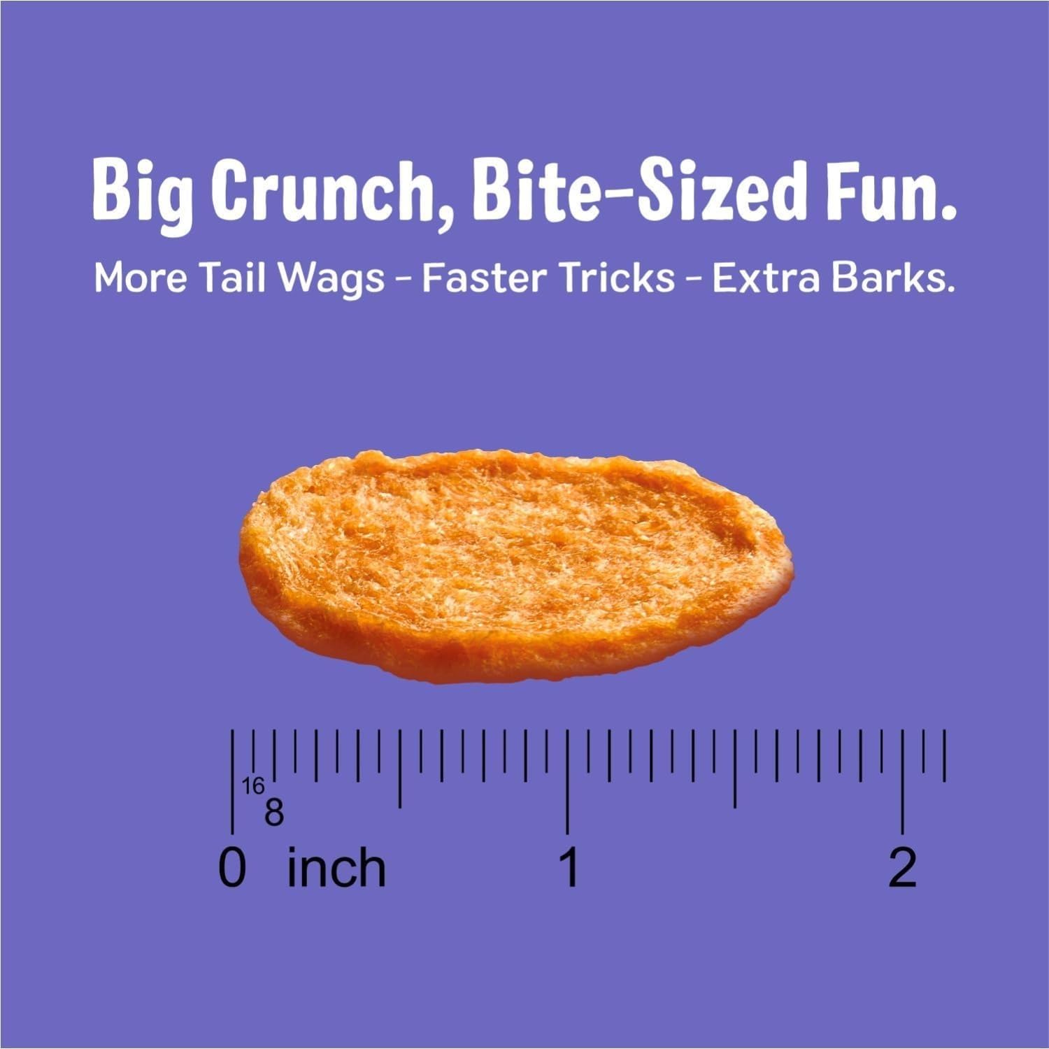 Three Dog Bakery Bark’N Crunch Chicken Chips bite-size portions illustrate simple everyday treats.
