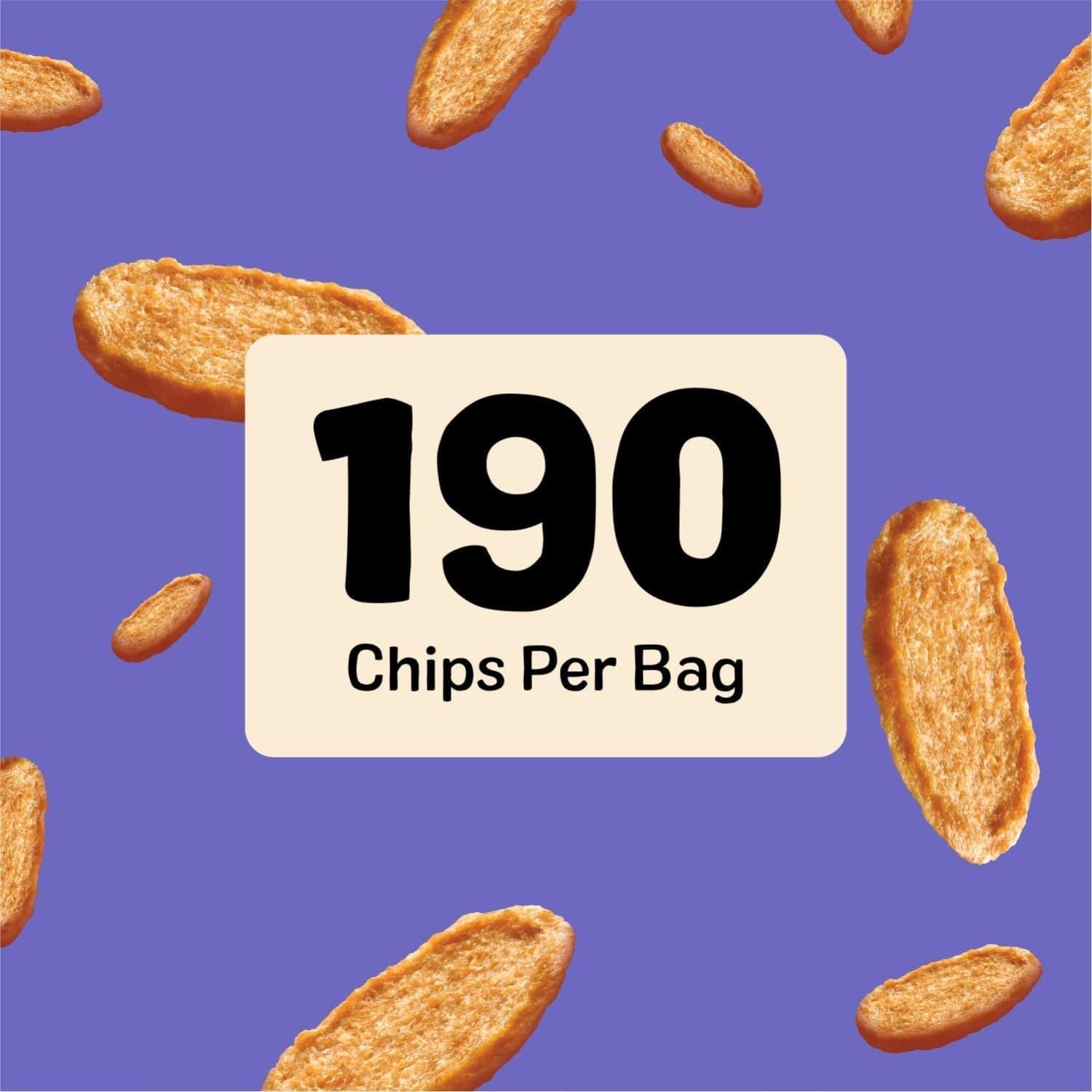 Three Dog Bakery Bark’N Crunch Chicken Chips portrait-pack showing 190 chips, great value