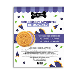 Three Dog Bakery blueberry pie lick'n crunch cream center offers a delightful training reward.