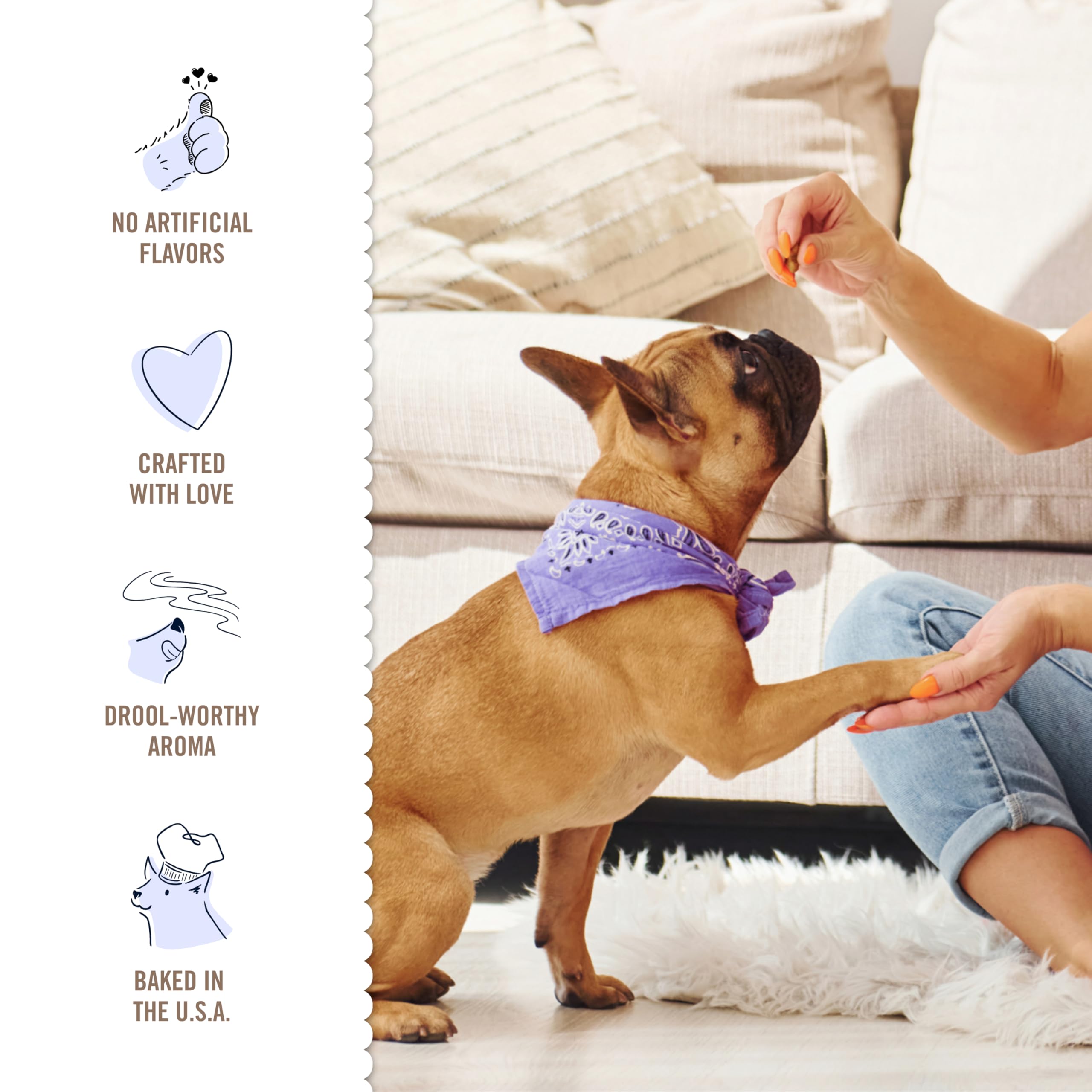 Three Dog Bakery Lick’n Crunch cookies texture close-up of crunchy sandwich cookies.