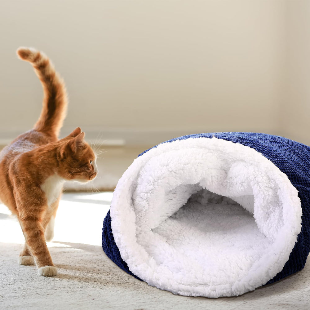 Threehoney cat sleeping bag used at home offers versatile resting spot.