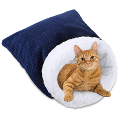 Threehoney cat sleeping bag exterior shows plush corduroy for cuddly warmth.