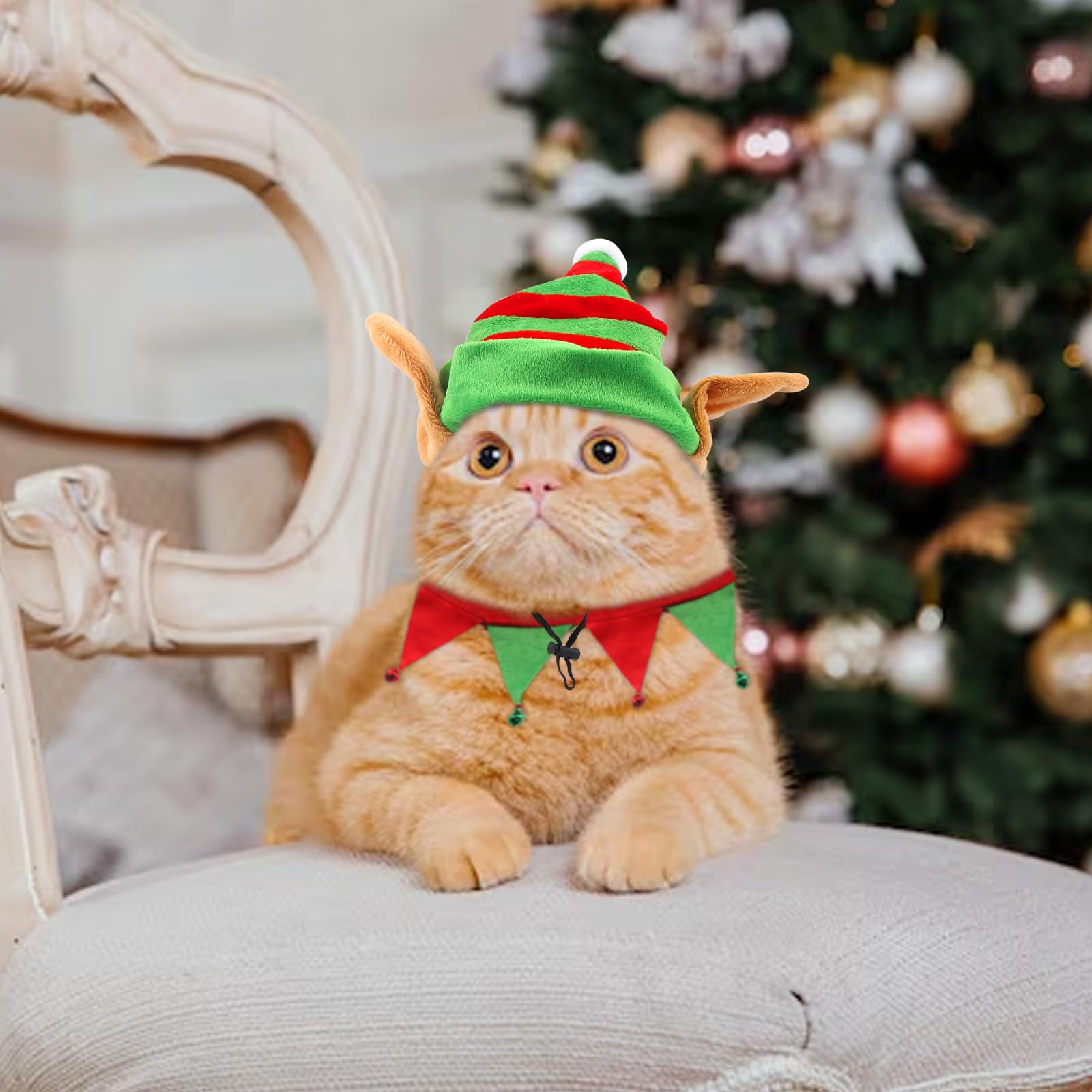 Threetols Christmas hat close-up with green-red stripes highlights festive appeal